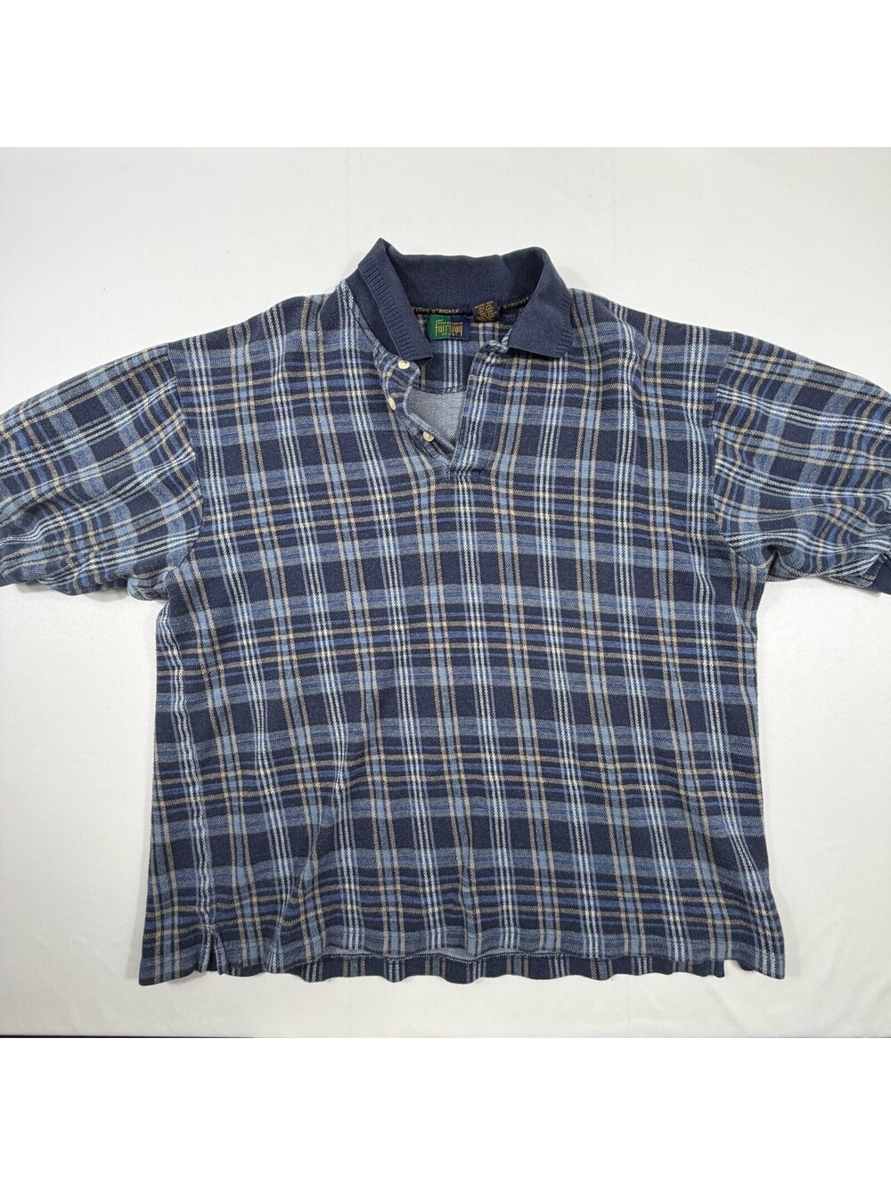 Steve Stricker for Farway Sport XL Blue Plaid Cotton Golf Polo Shirt VINTAGE